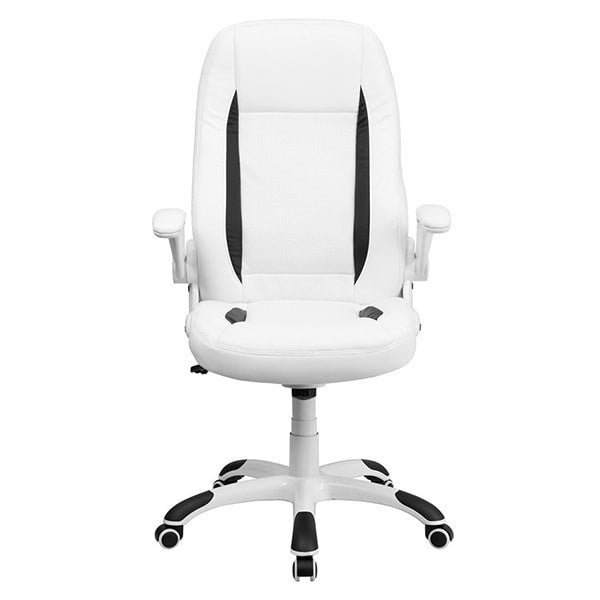 Flash Furniture White Leather Executive Office Chair with Flip Up Arms