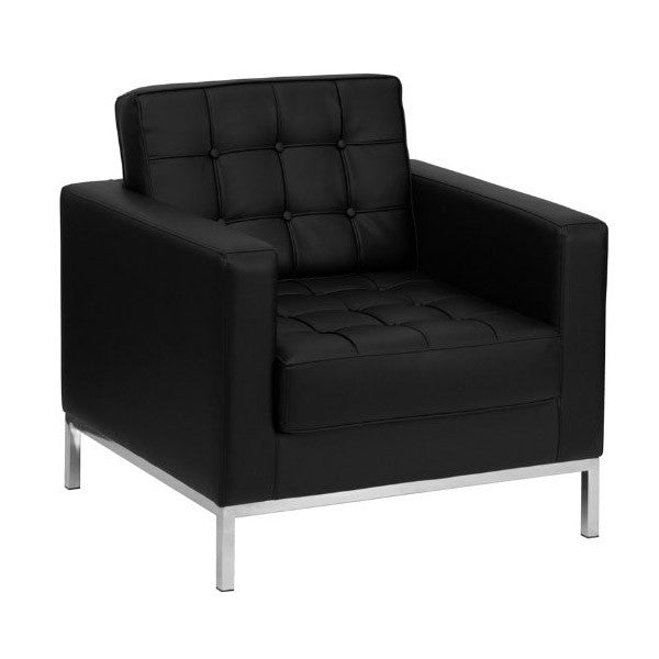 Flash Furniture Hercules Lacey Series Contemporary Black Leather Chair with Stainless Steel Frame