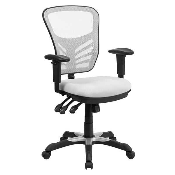 Flash Furniture Mid-Back White Mesh Chair with Triple Paddle Control