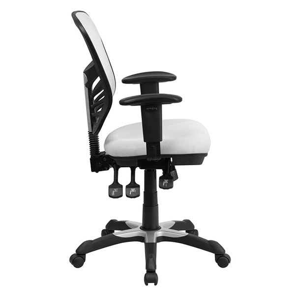 Flash Furniture Mid-Back White Mesh Chair with Triple Paddle Control