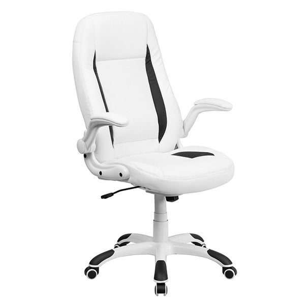 Flash Furniture White Leather Executive Office Chair with Flip Up Arms