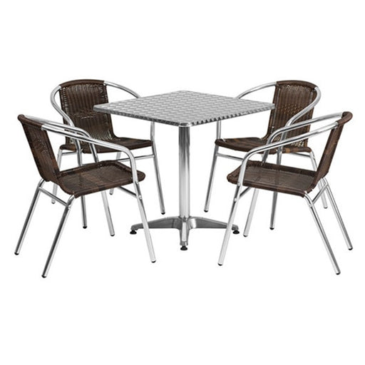 Square Aluminum Indoor-Outdoor Table with 4 Rattan Chairs 27'5"